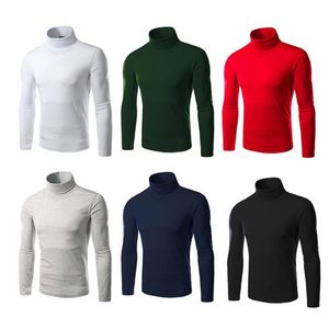 Mäns tröjor 2021 Fashion Thermal Shirt Casual Mens Långärmad Bomull Solid Färg Stretch Slim Turtleneck Stickade Pullovers