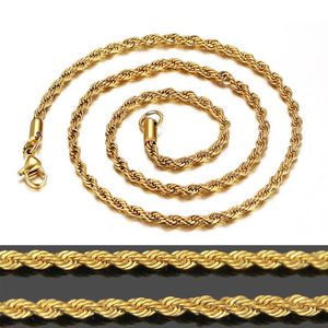 Bulk 18K Gold Plated Chains For women men 3MM Twisted Rope Choker necklaces Jewelry Size 16 18 20 22 24 30 inches