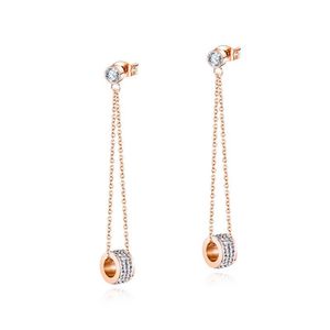 Mode lyxdesigner rose guld titan diamant geometrisk lång droppe hänge zircon stud örhängen för kvinna