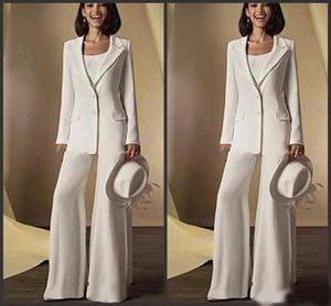 ceket Anne Elbiseler Custom Made Beyaz Biçimsel Dedikodu ile Gelin pantolon uygun Yeni Saten Uzun Kollu Anne