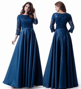 Lace Top Satin Modest Bridesmaid Dresses Long With 34 Sleeves A-line Country Wedding Bridesmaid Robes Custom Made Formal Evening Gowns