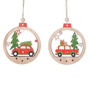 Рождественская елка Подвеска Вуд Круглого дерева украшения кулон цвета дерево автомобиль рождественских украшения подарки кулон оптовая XD22431