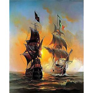 DIY Oil Painting By Numbers Naval battle 22 50*40CM 20*16 Inch On Canvas For Home Decoration Kits [Unframed]