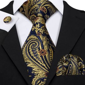 Europe Warehouse Tie Set Fashion Navy Yellow Floral Men s Silk Jacquard Woven Necktie Pocket Square Cufflinks Wedding Business N