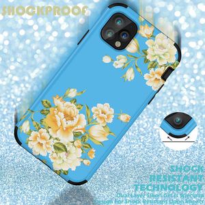 3 in 1 resistente agli urti guscio in silicone a doppio strato con stampa floreale cover posteriore anticaduta per iphone 11 pro xr 8 samsung note10 note9