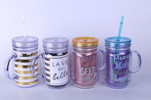 Den senaste drinkwarengen med ett stort handtag, Universal Solid Färg Dubbelskikt Plast Straw Cup, Stödjer Custom Logos