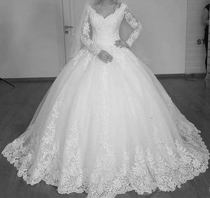 2019 elegante lace apliques vestido de baile vestidos de casamento com manga comprida querida plus size vestidos de noiva vestido de novia bw02