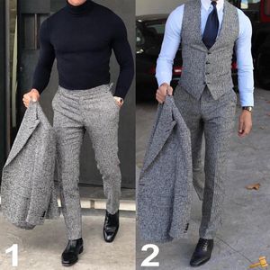 Svartvita män FOMAL OCN HERRINGBONE Tweed Suit Blazer Jacket Prom Tuxedos Groom Suits Leisure Party (Jackets+Vests+Pants)