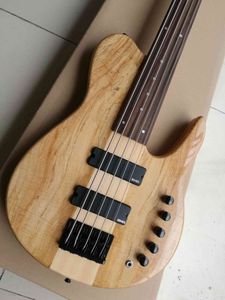 Ny 5 Strängar Bass Fretless Bbumm One Piece Guitar Neck Naturlig Fretless Bass2 Aktiv Pickups Bass Chinese Bass