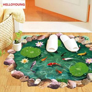 DIY Yanlış Lotus Pond Peyzaj Balık Göletler Sanat Çıkartma Yatak Ev Dekorasyonu Vinil Duvar Sticker Su geçirmez Kırsal Duvar Kağıdı