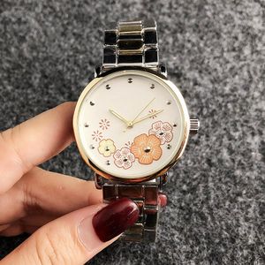 Moda M Design floreale Orologi di marca Orologio da polso al quarzo con cinturino in acciaio metallico stile ragazza da donna M72