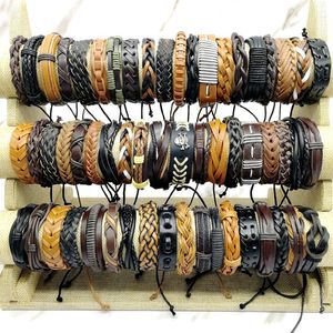 Handmade retro leather bangle Lots 50pcs/lot charm Cuff Bracelets Mix Styles Metal good gift made of pure cow fit Men's Women's Jewelry Gifts