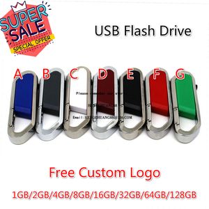 Metal Carabiner USB флэш-накопитель 8 ГБ Pen Drive 64 ГБ 16 ГБ 32 ГБ 128 ГБ Pendrive Реальная емкость Палочка памяти Disk Бесплатный Shippin Custom Logo