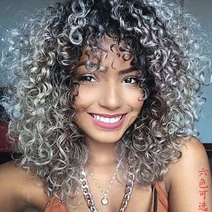 Wholesale t1b wig for sale - Group buy High Quality Burgundy B T4 T33 T1B Gray Curly Synthetic Wigs for Ladies