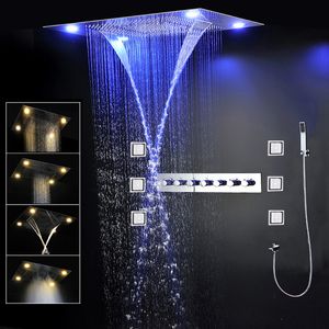 Bathroom LED Shower Faucets 600*800mm Ceiling SPA Mist Waterfall Rainfall ShowerHead Set Thermostatic Mixer Luxury Shower With Massage Body jet