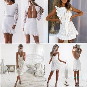 Abito da donna scava fuori pizzo bianco 2020 primavera O-Collo manica lunga backless sexy aderente tubino abiti da sera abito da festa da donna estate autunno