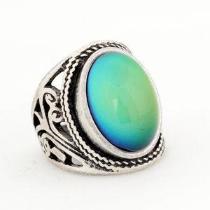 Antique Silver Plated Alloy Mood Stone Ring High Quality Party Focus Color Change Rings Size 7/8/9/10