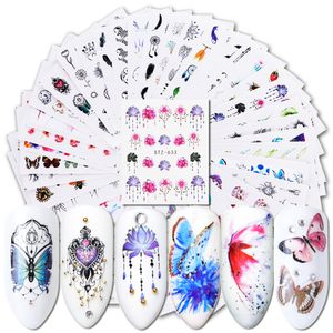 40pcs Watermark Slider Nail Stickers Decal Water Transfer Tattoo Flower Butterfly Decoration Manicure Adhesive Tip