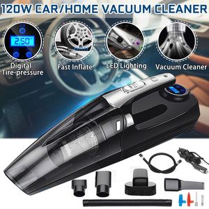 4 in 1 Car Handheld Vacuum Cleaner With Digital Tire Inflator Pump Pressure Gauge LED Light For Home Auto