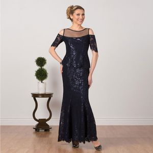 Sparkly Navy Blue Mermaid Lace Mother of the Bride Dresses Off The Shoulder Wedding Guest Dress Ankle Length Plus Size Formal Gowns