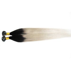 バージンマレーシアストレートレミーヘア100ス2トーンオムレのプリボンドケラチンネイルUチップ人間の髪の伸びの黒と灰色のオムレのバージンの髪