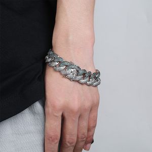 Fashion-18mm vitguld full cz cubic zirconia mens jade grön hip hop kubansk länk kedja armband miami rapper smycken gåvor för pojkar