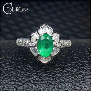 925 Silver Emerald Ring 5 mm * 7 mm本物の天然エメラルドシルバーリングフラワーデザイン925 Silver Emeraldジュエリーガールギフト