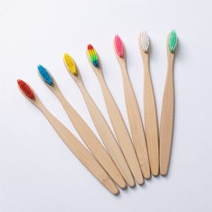 Natural Bamboo Handle Toothbrush Rainbow Colorful Whitening Soft Bristles Bamboo Toothbrush Eco-friendly Oral Care EEA1177