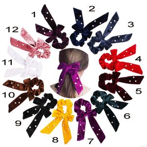 Velluto Scrunchie Donna Ragazze Elastici per capelli Elastici Perla Archi Accessori Gomma per le donne Cravatta per capelli Anello Corda Porta coda di cavallo 50 pezzi F507A