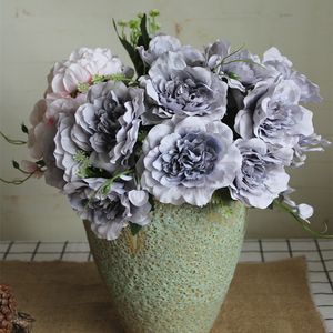 Wholesale rose grey for sale - Group buy NEW special grey open roses bundle silk Artificial flowers for wedding decoration Xmas decor peonies flores artificiales