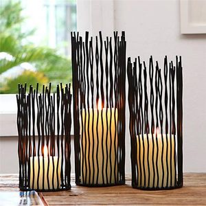 Hollow Black Estilo Boémio Metal Desk Stand Candle Candle Candlestick Marrocos Tealight Tither Decoração Home