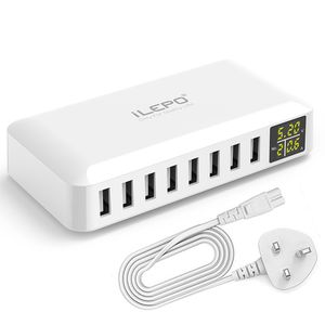 8 Ports USB-Ladegerät 5 V-2,4 A mit LCD-Display, universelle Handy-Ladegeräte, USB-Smart-Ladestation für Smartphones, EU-UK-USA-Stecker