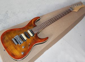 Smokey Electric Guitar med Floyd Rose, Flam Maple Faneer, 24 Frets, Abalone Inlay, Vit Bindning, kan anpassas