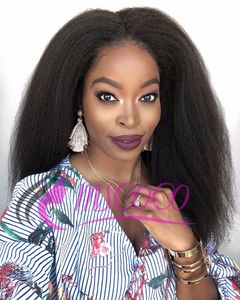 Lace Front Wig Hand Bundet Syntetiskt Hår Lång Yaki Straight Pärlor För Afrikanska Kvinnor Naturliga Hårlinje Frisyrer Parykar