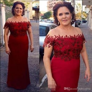 Plus size escuro bainha vermelha mãe dos vestidos de noiva elegante off ombro appliqued mãe noivo vestido robe de soiree formal