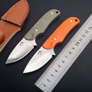 Liten överlevnad rak kniv D2 satinblad G10 Hantera fasta bladknivar med lädermantel utomhus EDC-verktyg