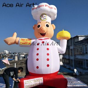 5m H giant standing cartoon inflatable cook model inflatable chef with without colorful LED lights for restaurant promotions