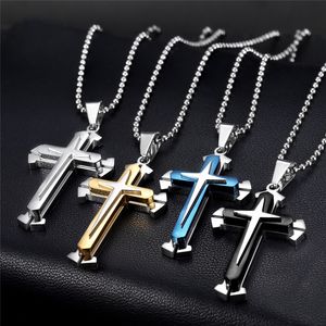 HOT Selling Stainless Steel Chain 3 Layer Knight Cross Silver Gold Black Color Mens Necklace Pendant Jewelry Gifts