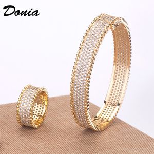 Donia Jewelry Luxus-Armreif, europäische und amerikanische Mode, klassisches geometrisches Kupfer-Mikro-Intarsien-Zirkon-Armband, Ring-Set, Damen-Designer-Geschenk