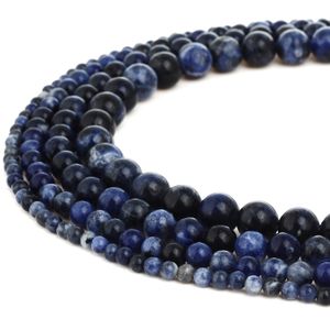Natural Stone Dark Blue Sodalite Beads Round Gemstone Loose Beads for DIY Bracelet Jewelry Making 1 Strand 15 Inches 4-10 MM