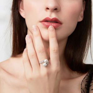 Anello di perle d'acqua dolce naturale d'argento puro S925 alla moda e semplice che apre l'anello delle donne di misura regolabile di alta qualità spedizione gratuita