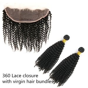 Feixes de cabelo virgem indiano com 13X4 rendas fechamento frontal suíços Frontal Natural da linha Fina encaracolado Não Transformados trama Do Cabelo Humano Weave