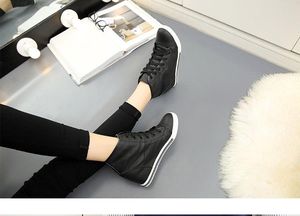 Hot Sale-genuine leather women Casual Shoes platform height increasing high heel shoes lace up soft sneakers