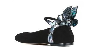 Ladies Wildleder Leder Versand 2019 Zeh kostenlose runde Schuhe Solid 3d Sier Butterfly Flat Heels Ornamente Sophia Webster Buckle Schuhe 34-42 02 942