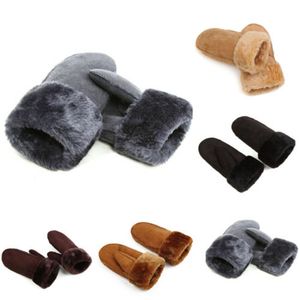 Fashion-Warm Women Men Winter Genuine Sheepskin Leather Shearling Fur Warm Gloves Solid Color