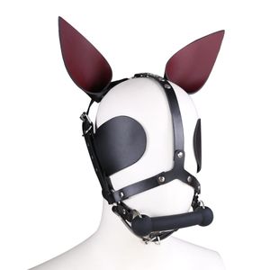 Bondage Cowhide Harness Leather Hood Head Horse Mask Dog Bone Mouth Gag Bondage BDSM Sex Games Toy #R52
