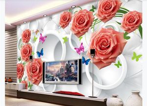 Personalizado 3d mural papel de parede foto papel de parede elegante rosa círculo elegante pacote macio 3d sala de estar tv fundo mural papel de parede para paredes