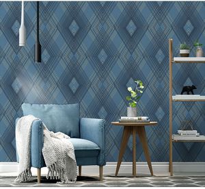 Nowoczesny Minimalistyczny styl Papier ścienny Paski Gray Blue Color Non Woven Wallpaper Salon TV Sofa Tło WallCovering