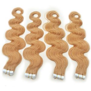 Fita de onda de corpo de extensão de cabelo de trama de pele em extensões de cabelo Natural ondulado brasileiro Remy cola de cabelo humano em extensões sem emenda