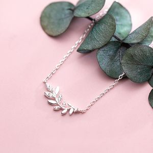 MloveAcc Gerçek% 100 925 Gümüş Şube Yapraklar Charm Pendanr Klaviküler Zincir kolye Kadınlar Moda Sterling Takı